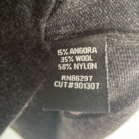 BCBGMaxAzria Gray Angora Wool Lightweight Sweater Long Sleeve Beaded Logo V Neck - Picture 5 of 7